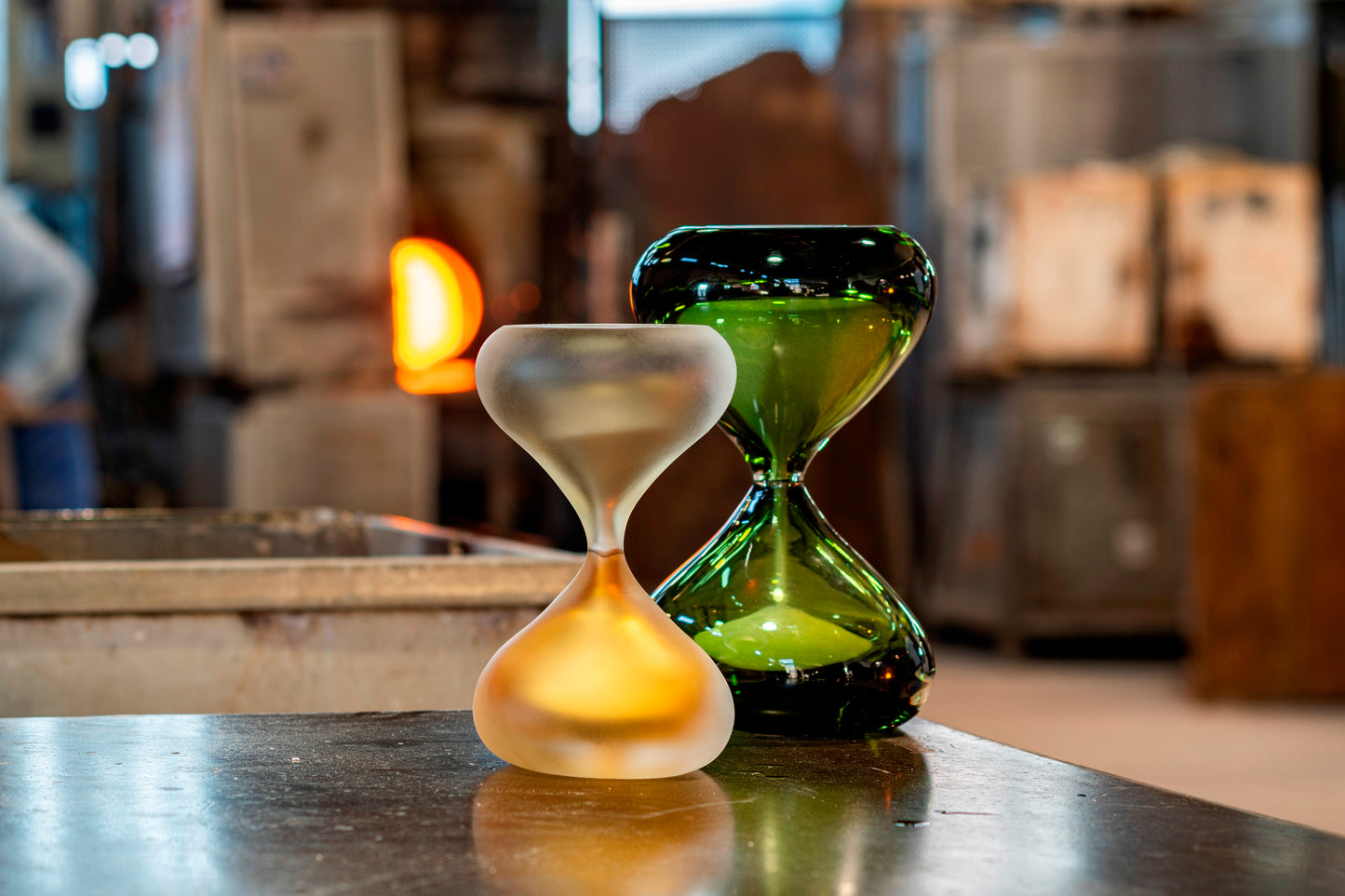 Clessidre Sommerse by Venini | New series enriching the collection designed by Fulvio Bianconi and Paolo Venini | Submerged glass envelops two blown glass pieces, utilizing the incalmo technique to hold the flow of grains | Timeless jewels representing the relentless passage of time | Home Decor | 2Jour Concierge, your luxury lifestyle shop