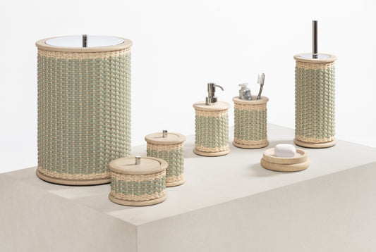 Pigment France Courbet Leather & Rattan Travertine Marble Toothbrush Holder | Luxurious Bath Accessories | Crafted with High-Quality Materials | Explore a Range of Luxury Home Goods at 2Jour Concierge, #1 luxury high-end gift & lifestyle shop