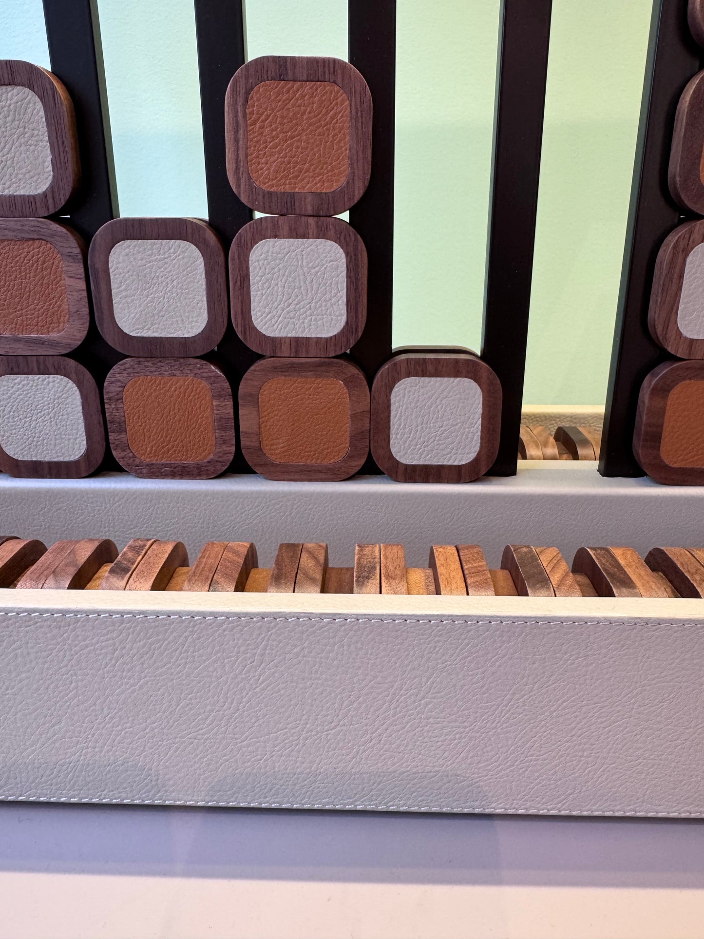 x Poltrona Frau Leather-Covered Walnut Wood Connect 4 Game Set