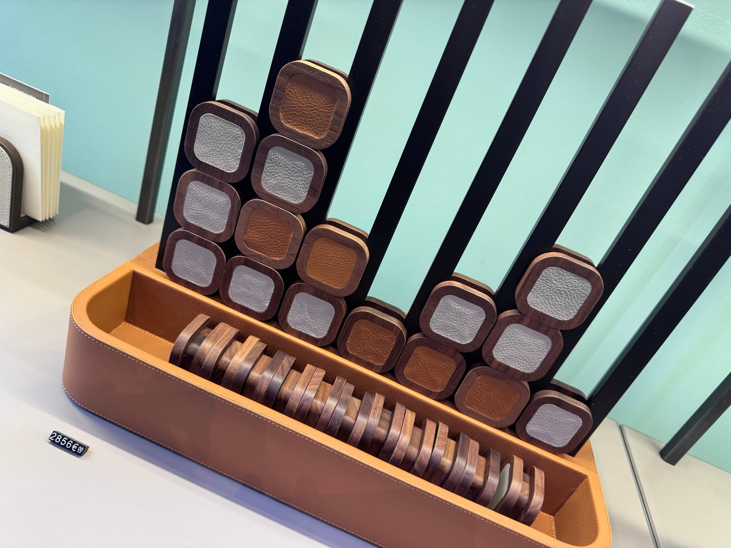 x Poltrona Frau Leather-Covered Walnut Wood Connect 4 Game Set