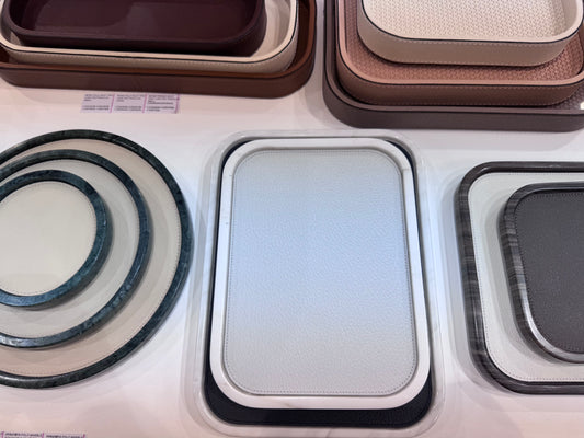 Polo Marmo Stackable Marble Valet Tray with Leather Insert and Suede Bottom Rectangular Mini