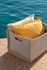 Delta Square Saddle Leather Storage Basket With Handles