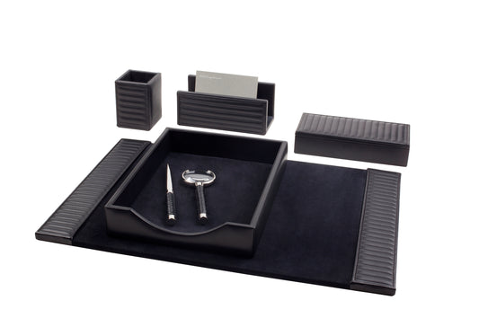 Riviere Celio Lines Desk Pad With Quilted Striped Leather Inserts | Enhance Your Desk Decor | Perfect Complement to the Celio Lines Desk Set | Premium Leather Craftsmanship | Available at 2Jour Concierge, #1 luxury high-end gift & lifestyle shop
