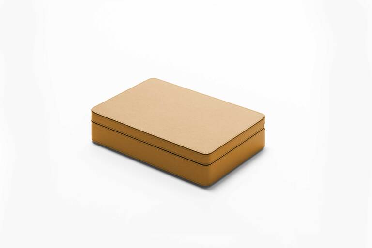 x Poltrona Frau Walnut Wood Domino Set in Leather-Covered Box
