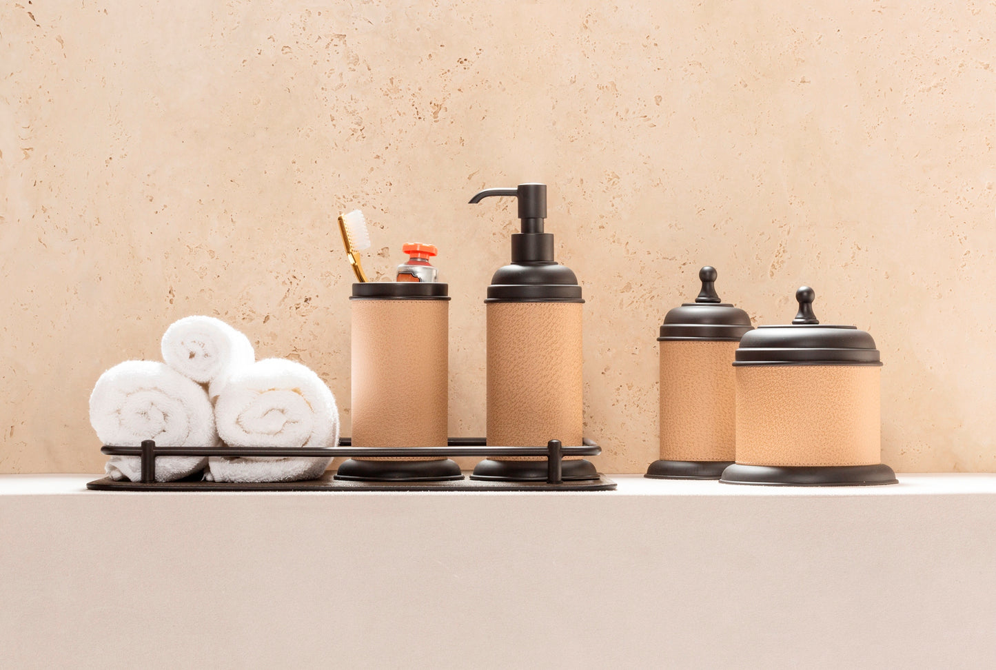 Dubai Leather-Covered Metal Soap Dispenser