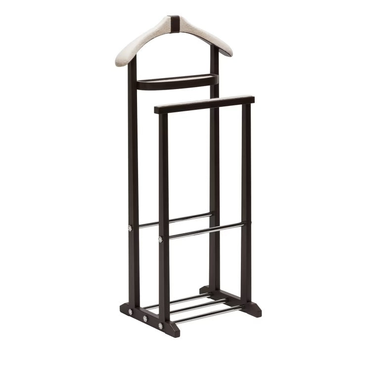 Giobagnara Edoardo Clothes Valet | Wood structure covered with leather, featuring inserts of finest quality sustainable cashmere by Fratelli Tallia Di Delfino | Includes a suit hanger for optimum shoulder support and a fixed valet tray | Furniture and Accessories | 2Jour Concierge, your luxury lifestyle shop