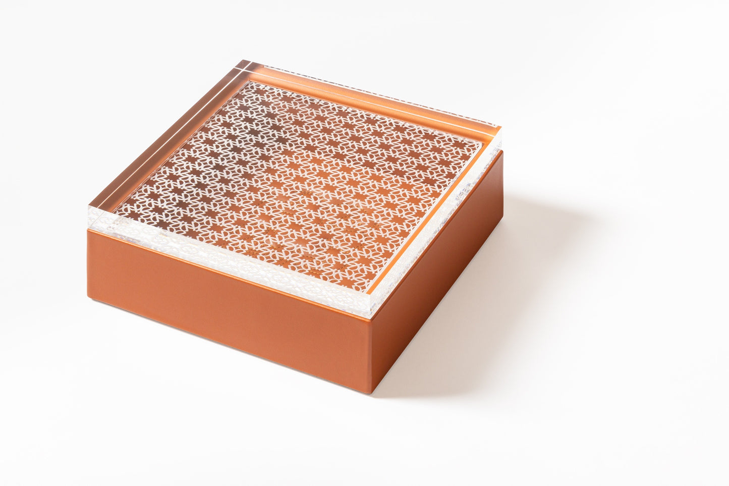 x Elie Saab Monogram Leather Trinket Box Square w Carved Acrylic Lid