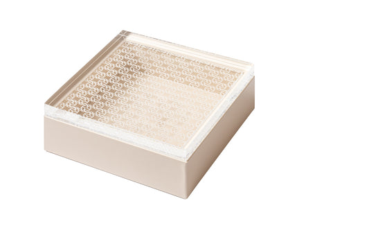 x Elie Saab Monogram Leather Trinket Box Square w Carved Acrylic Lid