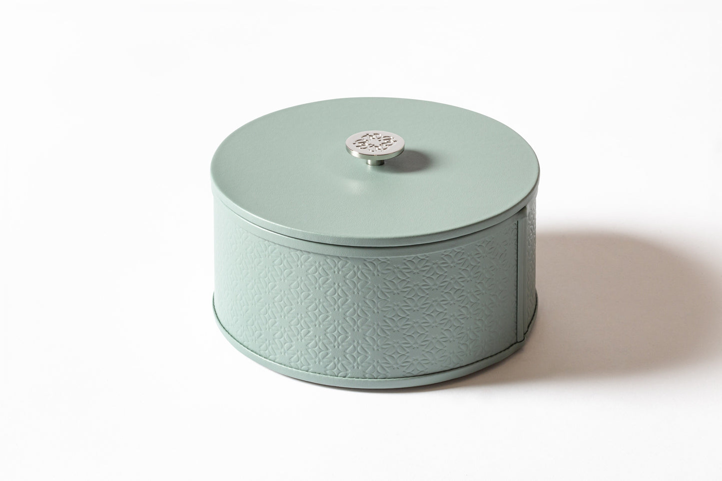 x Elie Saab Monogram Leather Trinket Box Round w Palladium Detail Lid