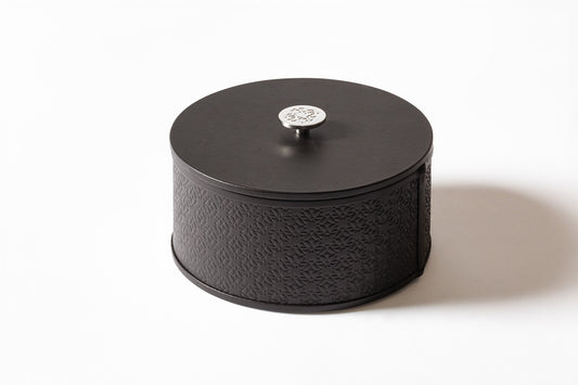 x Elie Saab Monogram Leather Trinket Box Round w Palladium Detail Lid