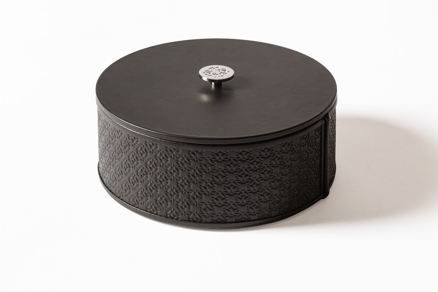x Elie Saab Monogram Leather Trinket Box Round w Palladium Detail Lid