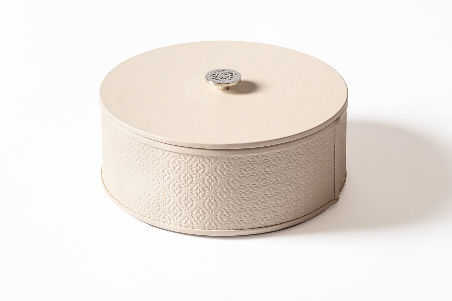 x Elie Saab Monogram Leather Trinket Box Round w Palladium Detail Lid