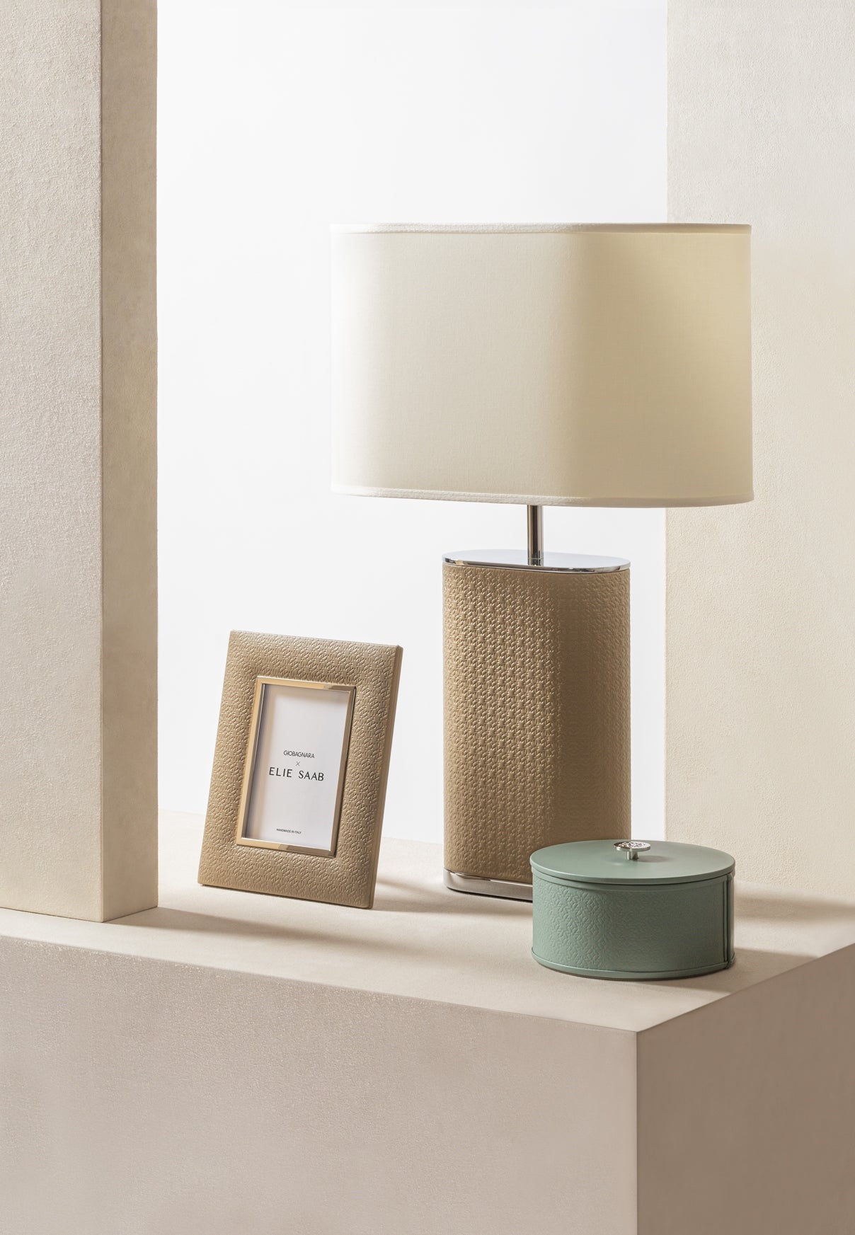 x Elie Saab Monogram Table Lamp w Leather Inserts