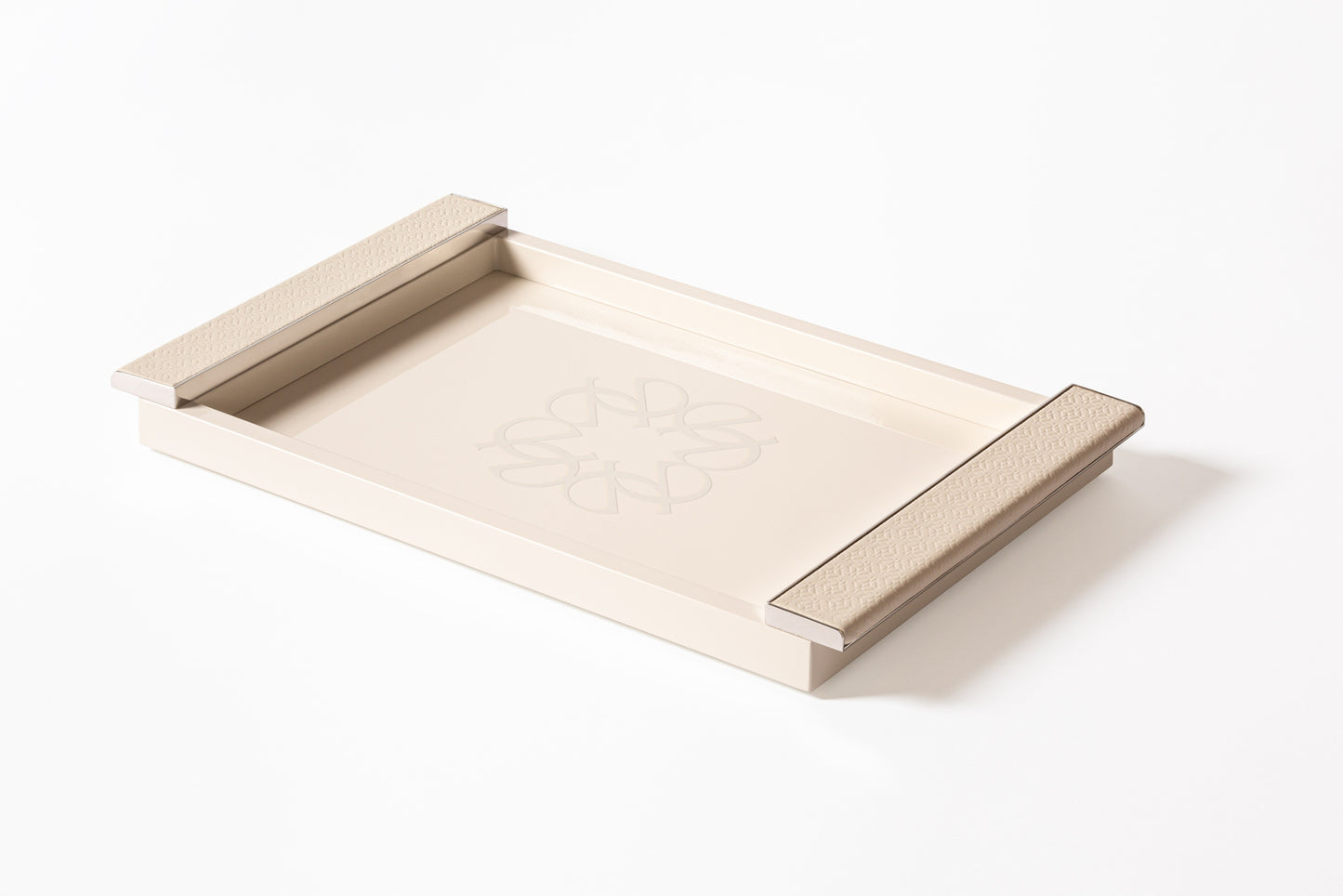 x Elie Saab Lacquer Ecusson Lacquered Wood Tray Rectangular w Pattern Leather