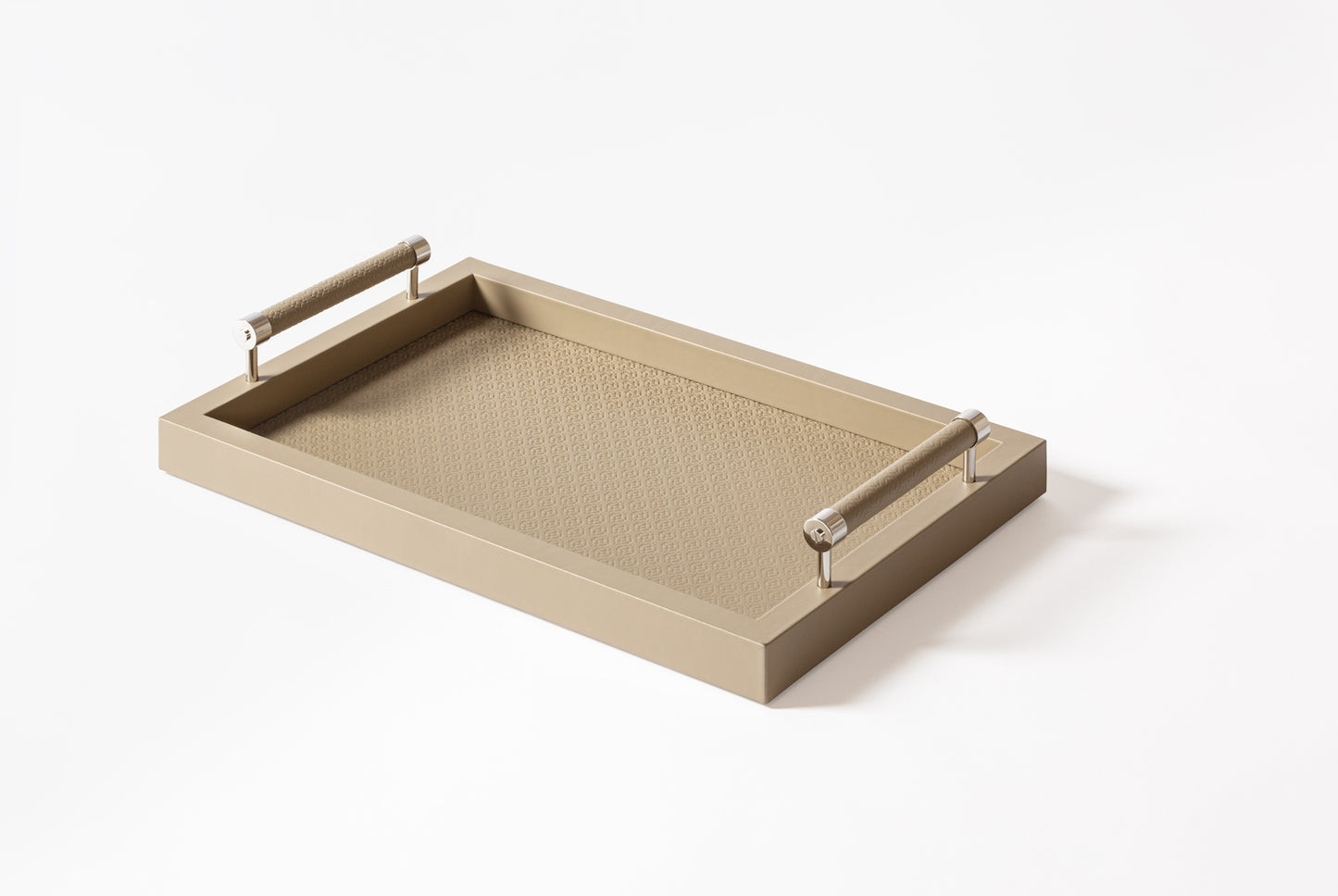 x Elie Saab Leather Monogram Tray Rectangular w Leather-Wrapped Handles