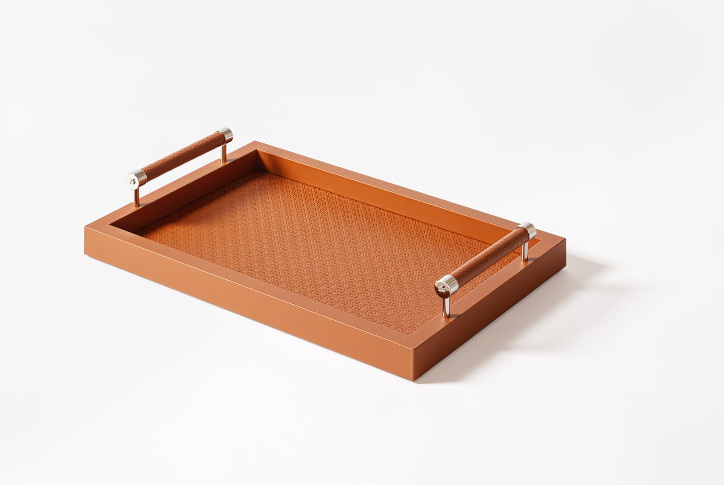 x Elie Saab Leather Monogram Tray Rectangular w Leather-Wrapped Handles