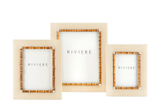 Riviere Bice Leather Picture Frame With Bamboo Trim & Chrome Metal Details | Sleek Leather Frame Accented with Bamboo Trim | Chrome Metal Details for Modern Elegance | Elevate Your Home Decor with Luxury Accessories from Riviere | Available at 2Jour Concierge, #1 luxury high-end gift & lifestyle shop