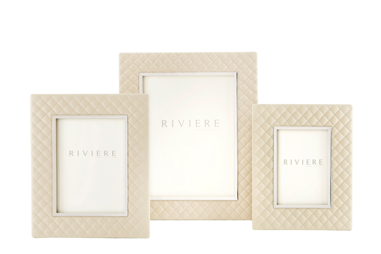 Riviere Anita Quilted Diamonds Leather Picture Frame With Metal Trim | Luxurious Quilted Leather Design | Elegant Metal Trim for a Sophisticated Touch | Elevate Your Home Decor with Luxury Accessories from Riviere | Available at 2Jour Concierge, #1 luxury high-end gift & lifestyle shop
