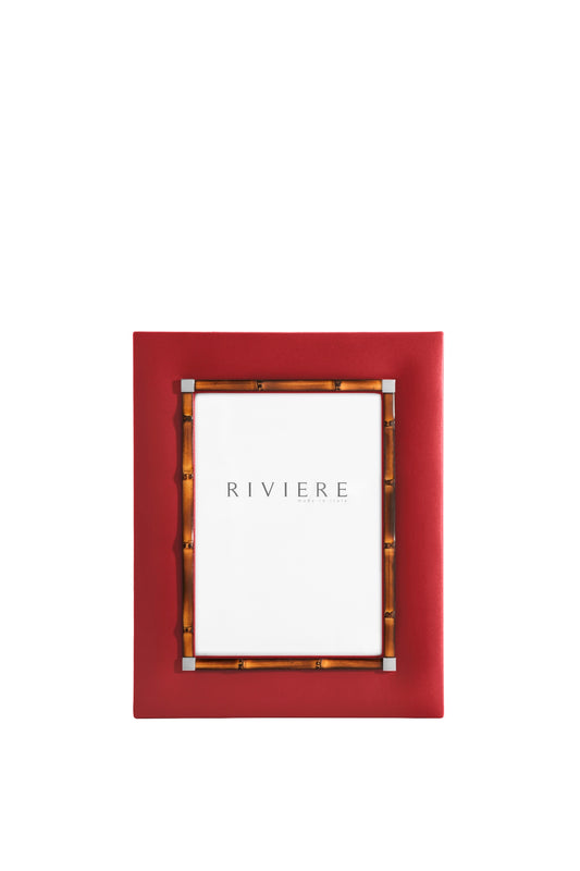 Riviere Bice Leather Picture Frame With Bamboo Trim & Chrome Metal Details | Sleek Leather Frame Accented with Bamboo Trim | Chrome Metal Details for Modern Elegance | Elevate Your Home Decor with Luxury Accessories from Riviere | Available at 2Jour Concierge, #1 luxury high-end gift & lifestyle shop