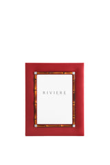Bice Leather Picture Frame With Bamboo Trim & Chrome Metal Details