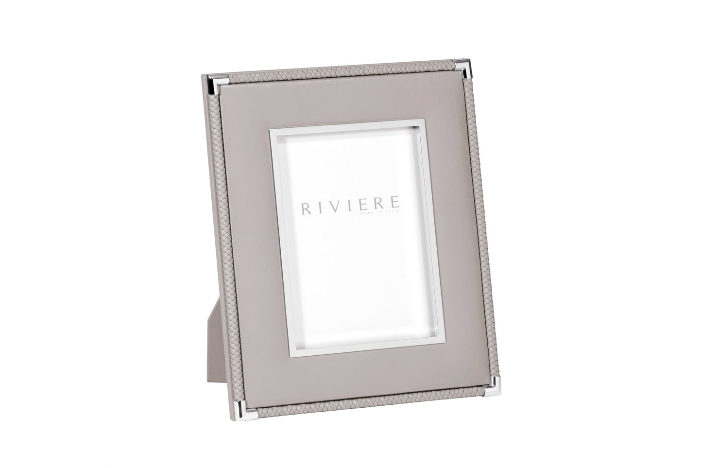 Riviere Thea #2 Leather Picture Frame With Metal Trim | Elegant Leather Frame Design | Inner Chrome or Gold Metal Trim | Outer Braided Trim for Added Sophistication | Perfect for Showcasing Your Precious Memories | Available at 2Jour Concierge, #1 luxury high-end gift & lifestyle shop
