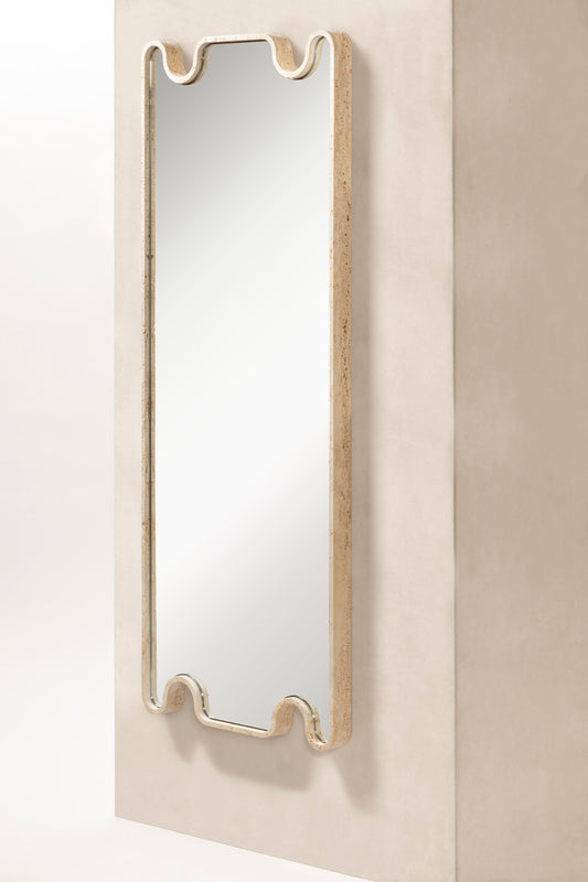 x Francesco Balzano Ossicle Travertine-Framed Marble Wall Mirror
