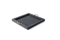 Thalia Leather-Covered Wood Tray With Metal Handles Square