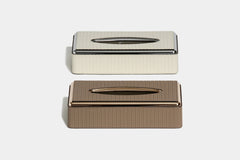 Leather-Covered ABS Tissue Box With Metal Finishing Square