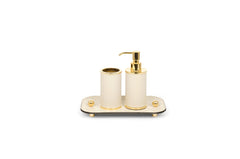 Olimpia Leather-Covered Shiny Gold Brass Soap Dispenser Round