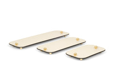 Olimpia Leather-Covered Metal Tray with Shiny Gold Finish Rectangular Small