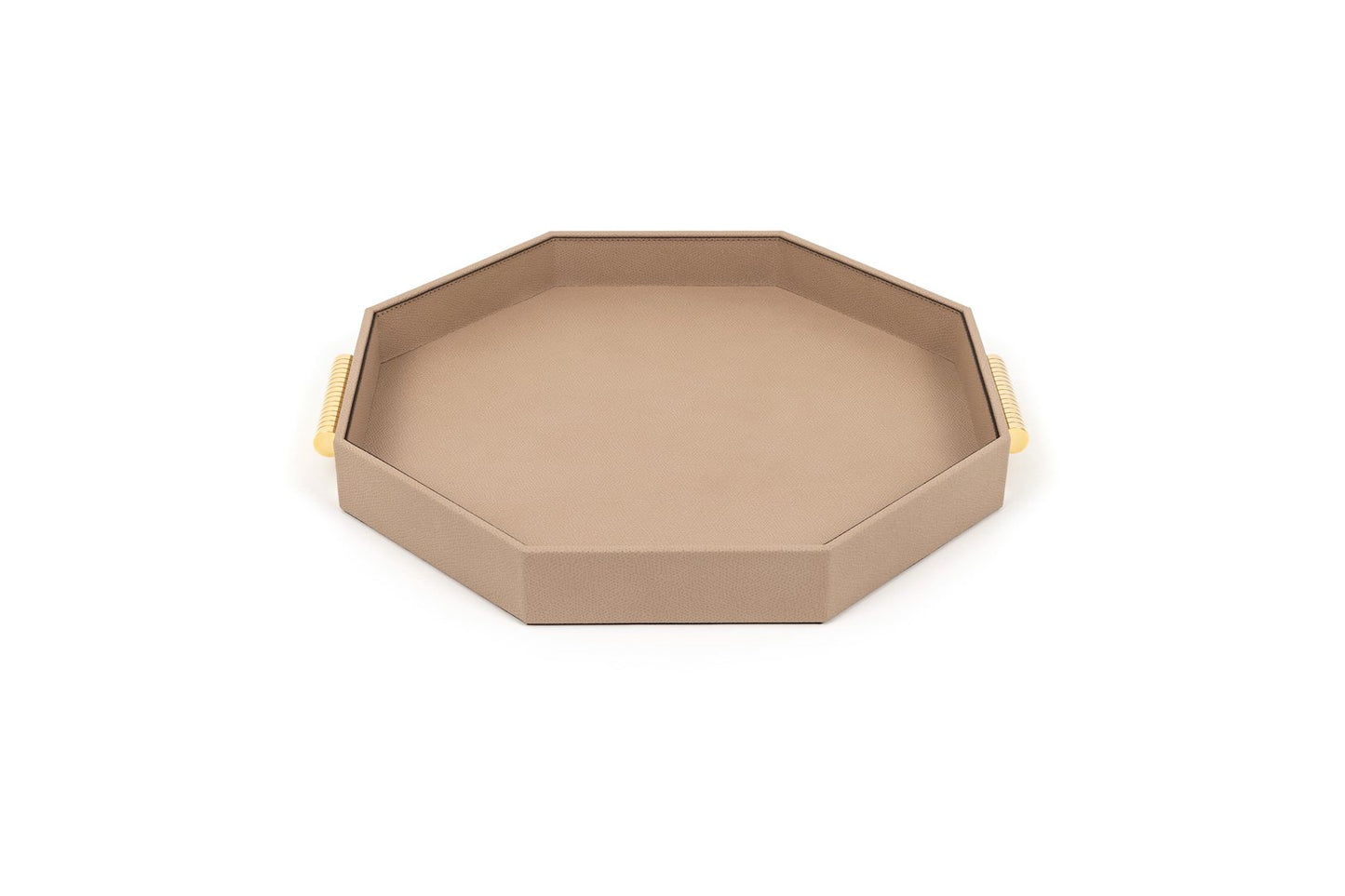 Grace Leather-Covered Wood Tray w Brass Handles Shiny Gold M