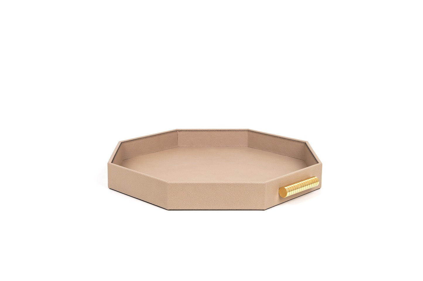 Grace Leather-Covered Wood Tray w Brass Handles Shiny Gold M