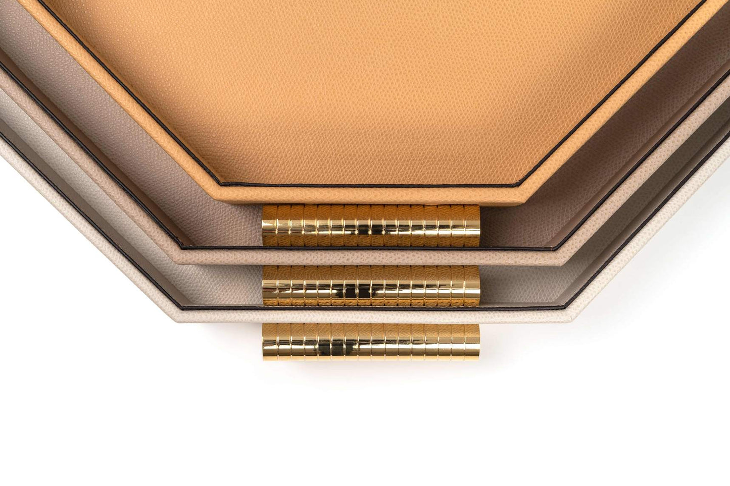 Grace Leather-Covered Wood Tray w Brass Handles
