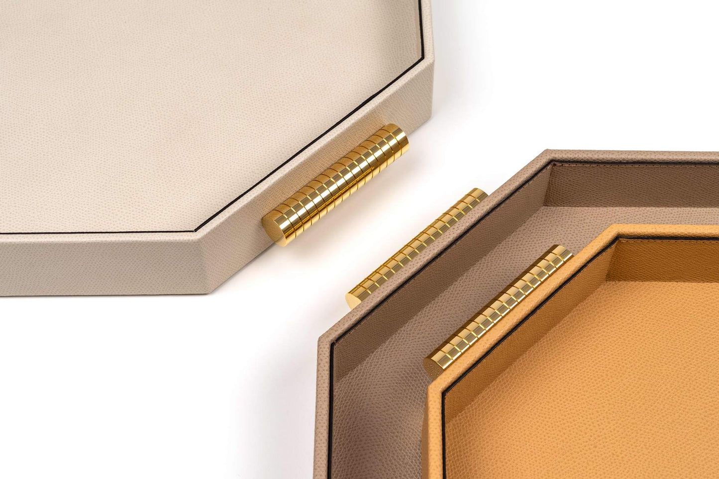 Grace Leather-Covered Wood Tray w Brass Handles