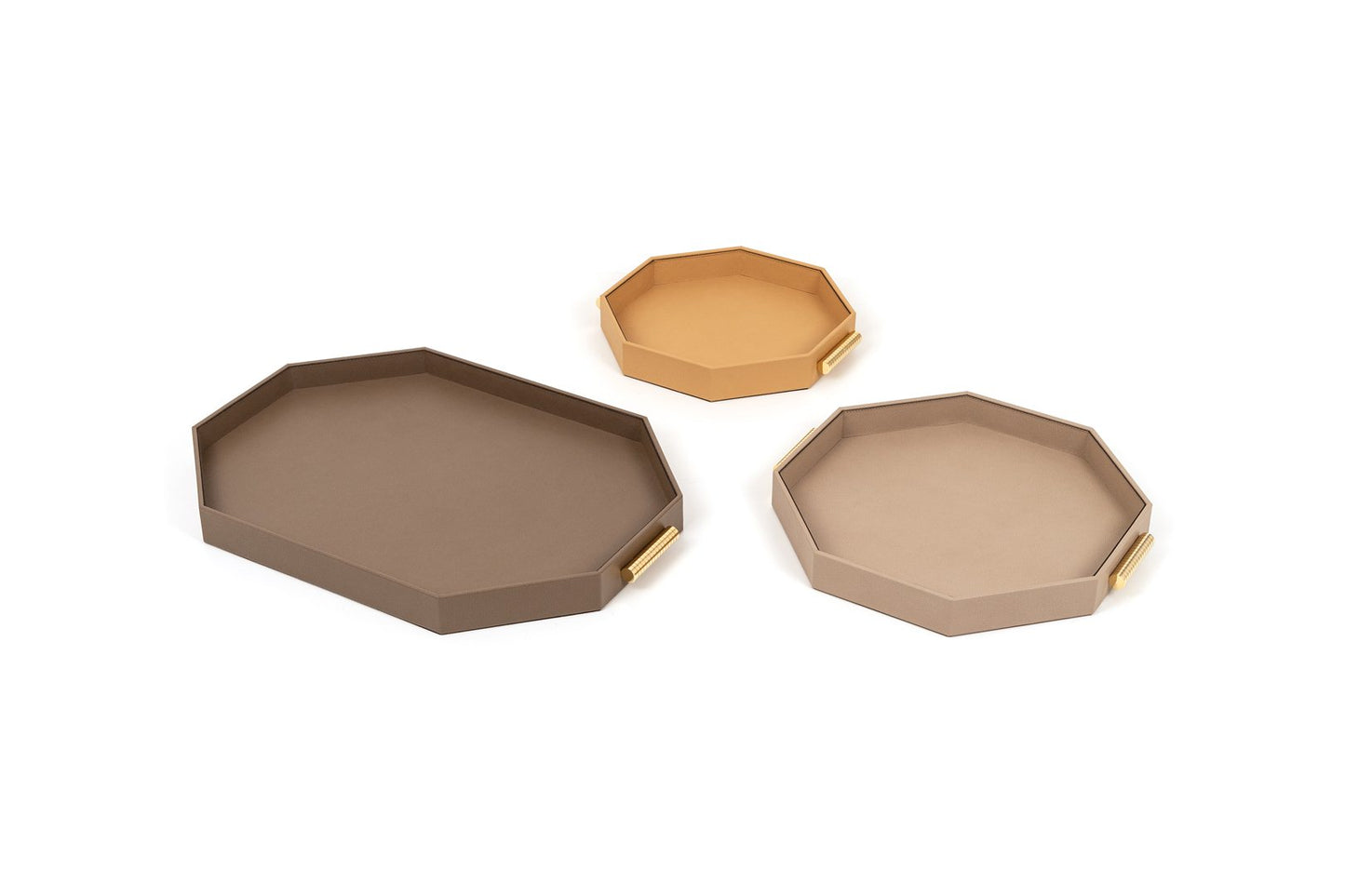Grace Leather-Covered Wood Tray w Brass Handles
