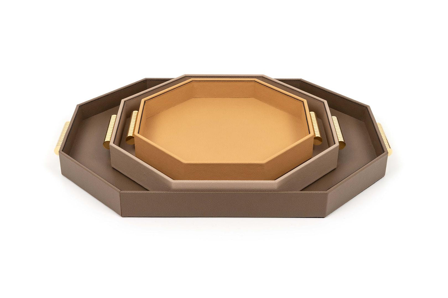 Grace Leather-Covered Wood Tray w Brass Handles