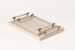 Dedalo Wood Base Leather-Covered Tray with Metal Handles Small