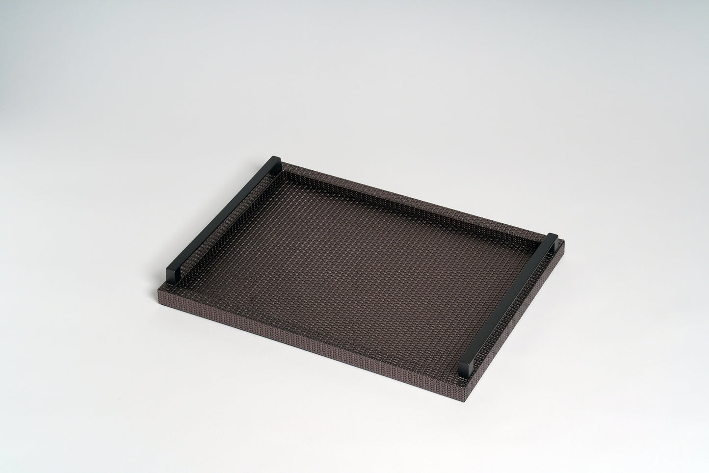 Jupiter Leather-Covered Wood Tray Rectangular w Burnished Metal Handles L