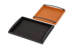 Accademia Leather & Wood Tray, Square with Metal Handles
