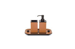 Olimpia Leather-Covered Burnished Brass Soap Dispenser Square