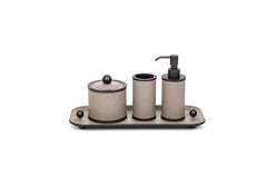 Olimpia Leather-Covered Burnished Brass Bathroom Box Round Small
