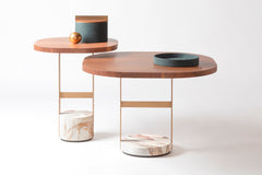 Dama Wooden Top Coffee Table with Metal Structure and Calacatta Gold Marble Base