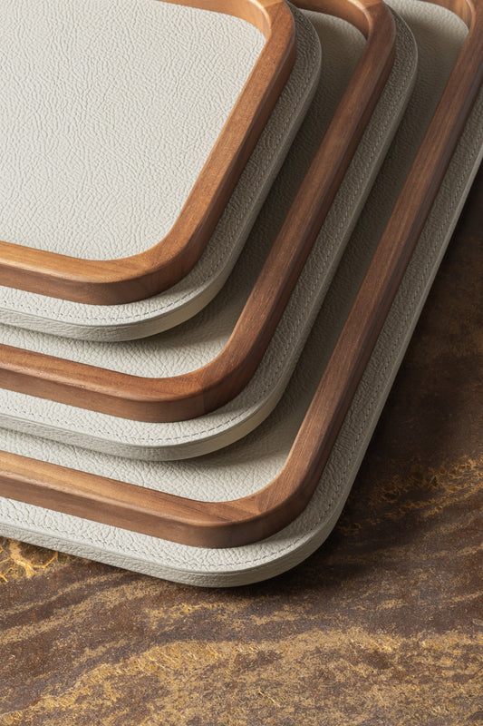 Giobagnara x Poltrona Frau Rectangular Rounded Tray with Wood Frame | Leather-Covered Trays with Rounded Corners | Walnut Wood Frame for Elegant Design | Explore a Range of Stylish Trays and Home Decor at 2Jour Concierge, #1 luxury high-end gift & lifestyle shop