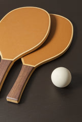 x Poltrona Frau Leather, Walnut & Maple Rackets w Ball