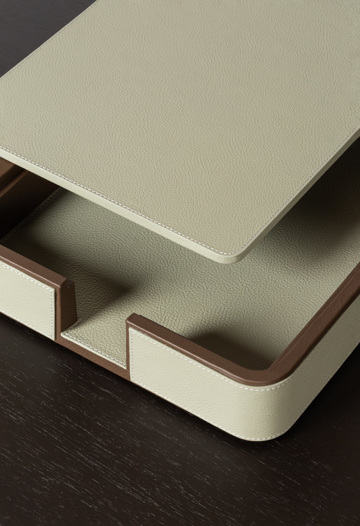 x Poltrona Frau Leather-Covered Wood A4 Paper Tray With Lid