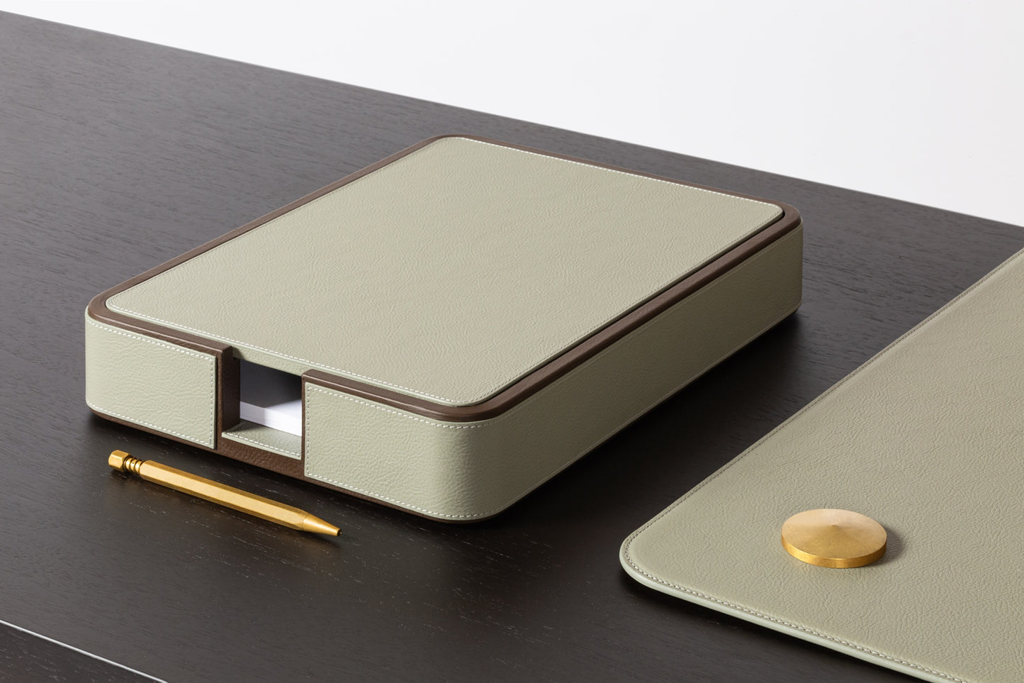 x Poltrona Frau Leather-Covered Wood A4 Paper Tray With Lid
