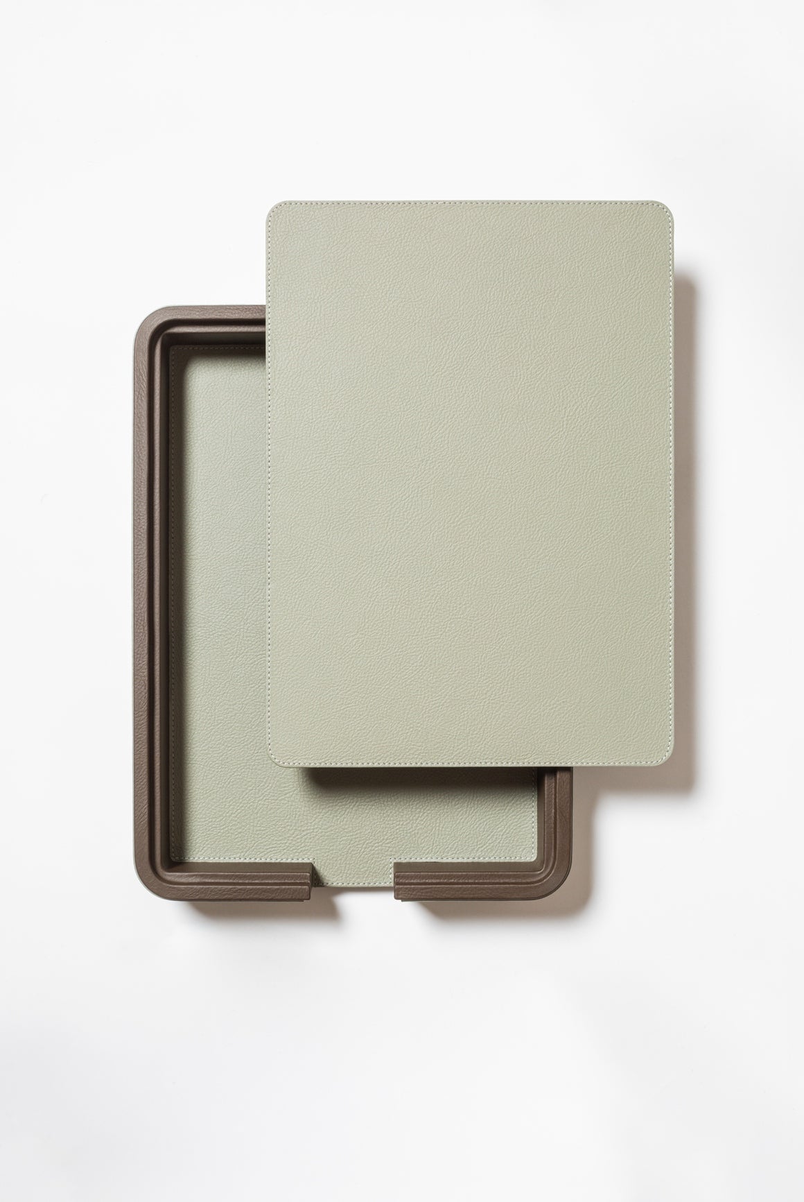 x Poltrona Frau Leather-Covered Wood A4 Paper Tray With Lid