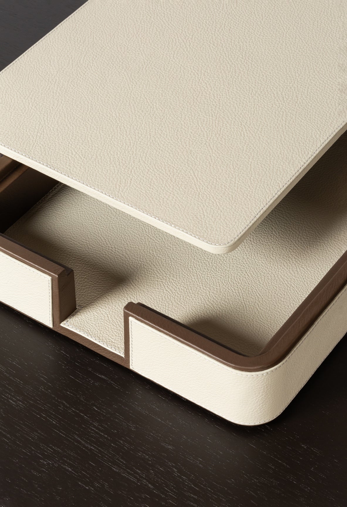 x Poltrona Frau Leather-Covered Wood A4 Paper Tray With Lid
