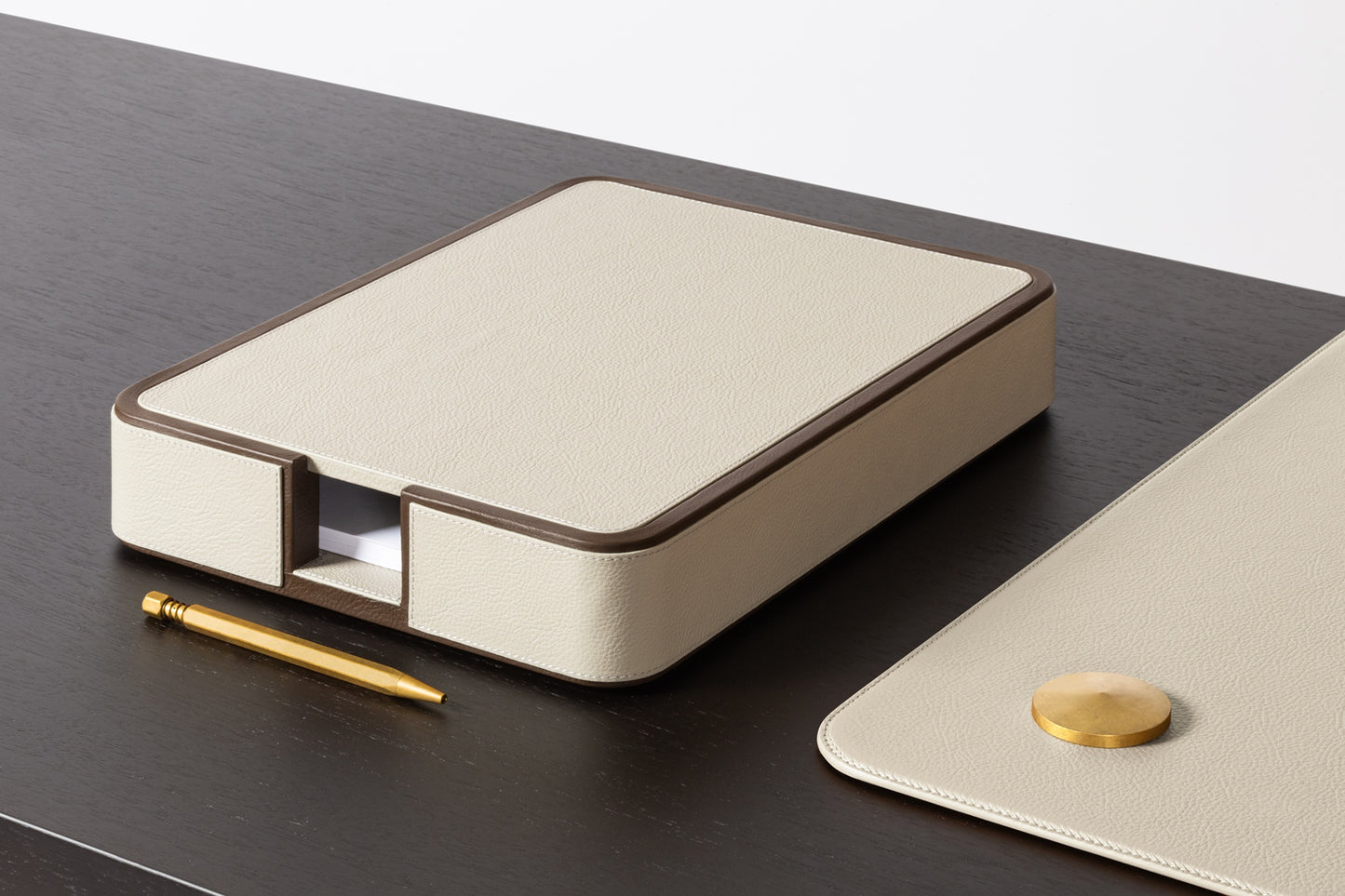 x Poltrona Frau Leather-Covered Wood A4 Paper Tray With Lid