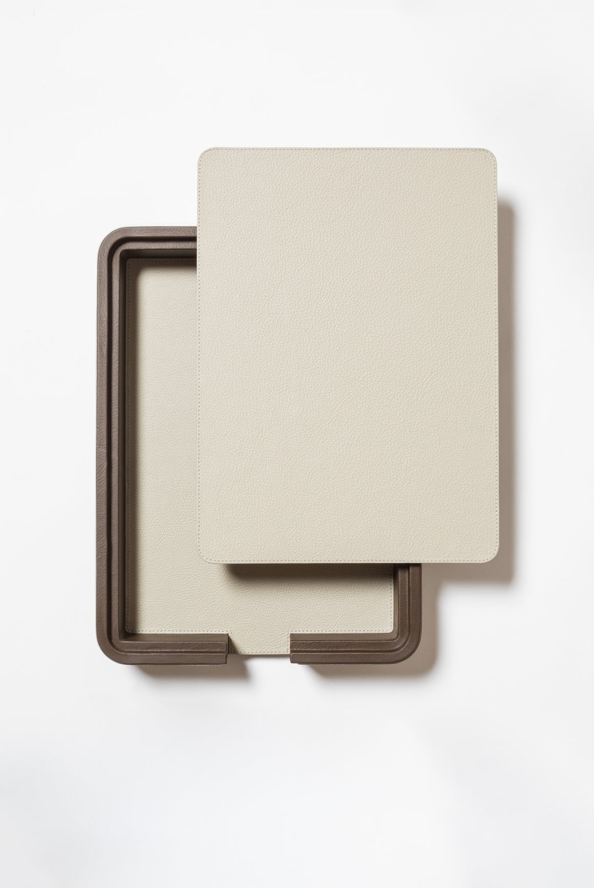 x Poltrona Frau Leather-Covered Wood A4 Paper Tray With Lid